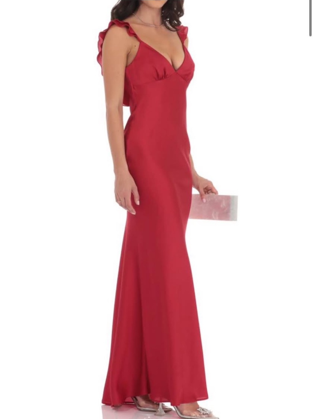 Satin Ruffle Open Maxi Dress - Brand New with Tags